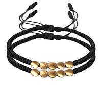 Tibetan Bead Bracelet Means Wealth Creation and Spiritual Energy Adjustable Handmade Braided Copper Bracelet Set Lucky Tibetan Bracelet (2pcs, Black)