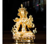 Tibetan Buddha Gold-Plated Inlaid Gemstone 13.5cm Buddha Statue Ornaments Green Tara Buddha Statue