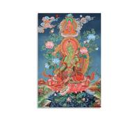 Tibetan Buddhist God Green Tara Thangka Canvas Wall Art Posters: Aesthetic Prints for Bedroom, Dorm Room Decor 08x12inch(20x30cm)