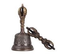 Tibetan Buddhist Meditation Bell And Dorje Set 100% Handmade Puja Bronze Bell For Home Decoration, For Meditation, Prayer, Reiki, Wakefulness, Concentration, Healing Dorje Set(18x9.5CM)