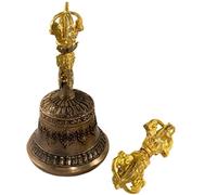Tibetan Buddhist Meditation Bell And Dorje Set, 100% Handmade Puja Bronze Bell For Home Decoration, For Meditation, Prayer, Reiki, Wakefulness, Concentration, Healing Dorje Set(Size:18cm)