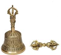 Tibetan Buddhist Meditation Bell and Dorje Set,Made in Nepal-100% Handmade Bronze Bell for Home Decoration for Meditation, Prayer, Reiki, Clarity, Focus, Healing Dorje Set