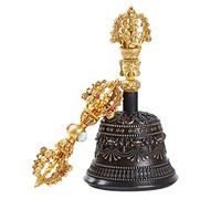 Tibetan Buddhist Meditation Bell and Dorje Set, Tibetan Buddhist Meditation Bell And Dorje Set Of Brass Hand Bells For Buddhist Ritual Meditation Prayers For Invocation Bells(15.3X8.1cm)