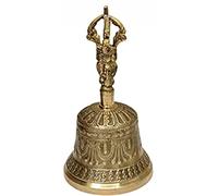 Tibetan Buddhist Meditation Bell Dorje On Top Handle, Handmade in Nepal-100% Handmade 6.5 inches Brass Bell for Home Decoration for Meditation, Prayer, Reiki, Clarity, Focus