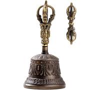 Tibetan Dharma Object Bell and Bajra Set - Alter Pray Singing Bowl Hand Bell Handmade Buddhist Meditation Bell by Himalayan Bazaar (14cm x 7.3cm)