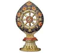 Tibetan Dharma Wheel Decorative Statue, Gold and Black, 17 cm Height, Buddhist Art Ornament with Lotus Design