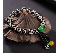 Tibetan Dzi Beads 3 Eyes Bracelet Black White Agate Feng Shui Wealth Against Evil Amulet Rosary Propitious Auspicious Chakra Gems Bangle Elastic Lucky Gift for Men Women,10mm Cinnabar (Color : Gold,