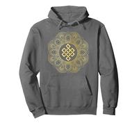 Tibetan Endless Knot Mandala Lotus Flower Pullover Hoodie, Adult Unisex, Asphalt Grey, XX-Large