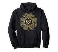 Tibetan Endless Knot Mandala Lotus Flower Pullover Hoodie, Adult Unisex, Black, Medium