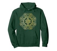 Tibetan Endless Knot Mandala Lotus Flower Pullover Hoodie, Adult Unisex, Dark Green, Medium