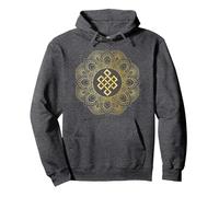 Tibetan Endless Knot Mandala Lotus Flower Pullover Hoodie, Adult Unisex, Dark Heather Grey, Medium