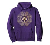 Tibetan Endless Knot Mandala Lotus Flower Pullover Hoodie, Adult Unisex, Purple, Medium