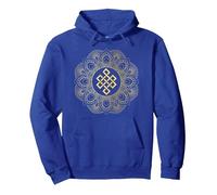 Tibetan Endless Knot Mandala Lotus Flower Pullover Hoodie, Adult Unisex, Royal Blue, Medium