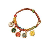 Tibetan Five Paths God of Wealth Bracelet Hand Woven Peach Blossom Knot Colorful Thread Red Rope for Couples(Five Gods of Wealth Bracelet)
