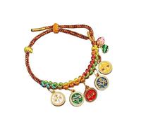 Tibetan Five Paths God of Wealth Bracelet Hand Woven Peach Blossom Knot Colorful Thread Red Rope for Couples(Add lotus flowers)