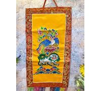 Tibetan Four Dignities Embroidered Banner, Brocade Silk & Polyester Wall Hanging, Traditional Spiritual Decor, 31x68cm