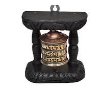 Tibetan Hand Craving Wood & Metal Om Mani Padme Hum Wall Hanging Prayer Wheel