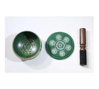 Tibetan Himalayan Singing Bowl Decorated Chakra Color for Yoga, Deep Relaxation, Stress Relief and Positive Thought, Comes with Silk Cushion and Singing Stick (Green)