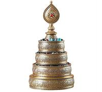 Tibetan Mandala Copper Offering Dish - Hand-Carved Qibao Manza Sculpture for Spiritual Home Decor, Office Table Decoration, Unique Religious Art, Meditation & Ritual Ornament