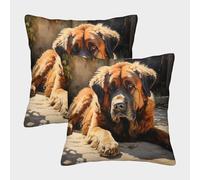 Tibetan Mastiff Dog Cushion Cover Set of 2 Decorative Machine Washable Pillowcases Square Cushions with Invisible Zipper Cushion Covers for Sofa Couch Home Bedroom Throw Pillow Cases 45x45cm