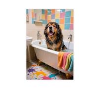 Tibetan Mastiff Taking A Bath Funny Bathroom (10) Canvas Poster Bedroom Decor Landscape 16x24inch(40x60cm)