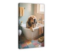 Tibetan Mastiff Taking A Bath Funny Bathroom (2) Canvas Poster Bedroom Decor Landscape 08x12inch(20x30cm)