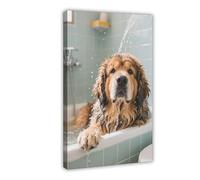 Tibetan Mastiff Taking A Bath Funny Bathroom (7) Canvas Poster Wall Art Decor Print Picture Paintings 12x18inch(30x45cm)