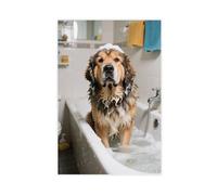 Tibetan Mastiff Taking A Bath Funny Bathroom (9) Canvas Poster Bedroom Decor Landscape 08x12inch(20x30cm)