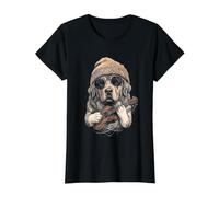 Tibetan Mastiff Ukulele Beanie Y2K Aesthetic Value Graphic T-Shirt, Women, Black, S