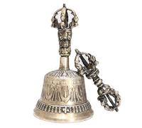 Tibetan Meditation Bell And Dorje Set - 14.5cm Hand Cranked Five Pronged Vajra Bell | White Copper Ritual Ornament Sound Healing Zen