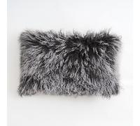 Tibetan/Mongolian Lamb Fur Lumbar Pillow 30x50cm - Genuine, Soft & Luxurious Decorative Cushion for Sofa, Bed or Chair (Frosted Grey)