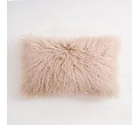 Tibetan/Mongolian Lamb Fur Lumbar Pillow 30x50cm - Genuine, Soft & Luxurious Decorative Cushion for Sofa, Bed or Chair (Dusty Pink)