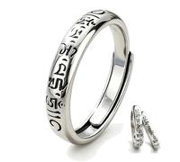 Tibetan Om Mani Padme Hum Silver Plated Hand-Carved Open Protection Ring, Mantra Healing Ring for Women, Spiritual Protection Jewelry, Blessed Gift for Meditation (Men's)