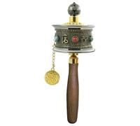 Tibetan Prayer Wheel - Alloy Handheld 7 Inch, Black Gold Buddhist Mantra Spinner, Ergonomic Meditation Tool, Silent Rotating Decor | Spiritual Practice Mate for Home Altar Office Yogast
