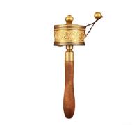 Tibetan Prayer Wheel Hand Held Alloy Buddhist Meditation Tool with Six Character Mantra for Relaxing Stress Relief and Spiritual Practice Wooden Gold