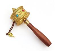 Tibetan Prayer Wheel, Hand-Held Meditation Spinner, Bronze and Gold Finish, 19cm Length (Gold)