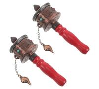 Tibetan Prayer Wheel with Wooden Handle 2pcs Handheld Spinning Wheel | Six-character Truth Scripture Design, Red Copper Finish, Smooth Hand Cranked Mechanism, Altar and Prayer Space Use