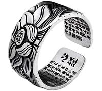 Tibetan ring,Retro ring,Sterling Silver Adjustable Rings for Women,S999 Solid Silver Lotus Ring Lotus Flower Open Ring for Men and Women Retro Jewelry