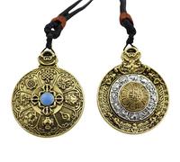 Tibetan Rotating Prayer Wheel Necklace, Mysterious Nine Palaces Bagua Talisman Buddhist Rune Zodiac, 27.5 inch Black Braided Rope, Standard size, Zinc, No Gemstone