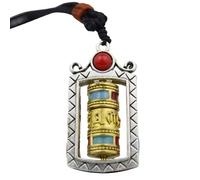 Tibetan Rotating Prayer Wheel Necklace, Mysterious Nine Palaces Bagua Talisman Buddhist Rune Zodiac, 27.5 inch Black Braided Rope, Standard size, Zinc, No Gemstone