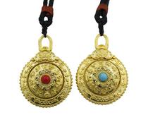 Tibetan Rotating Prayer Wheel Necklace, Mysterious Nine Palaces Bagua Talisman Buddhist Rune Zodiac, 27.5 inch Black Braided Rope, Standard size, Zinc, No Gemstone