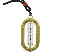 Tibetan Rotating Prayer Wheel Necklace, Mysterious Nine Palaces Bagua Talisman Buddhist Rune Zodiac, 27.5 inch Black Braided Rope, Standard size, Zinc, No Gemstone