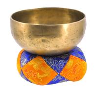 Tibetan Satin Singing Bowl Cushion, Singing Bowl Pillow (Blue and Yellow)