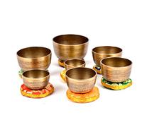 Tibetan Set of 7 Chakra Meditation Singing Bowl For Healing Prayer,Yoga With Mallet & Cushion (TH-SING-1078SET7)