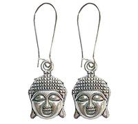 Tibetan Silver Buddha Head Earrings on Silver Plated Kidney Wires Buddhist Buddhism Kama Yoga Yogi