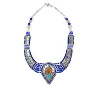 Tibetan Silver Lapis Amber Tribal Bohemian Choker Statement Collar Necklace for Her Chunky Festival Artisan Jewellery