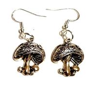Tibetan Silver Toadstool/Mushroom Earrings on Sterling Silver Hooks, Fungi Jewelry, Fun Guy Earrings