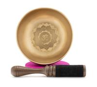 Tibetan Singing Bowl 14oz with OM Mandala Engraving - Hand Forged in Nepal - Fair Trade - For Meditation, Yoga & Mindfulness - Includes Clapper & Pad