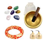 Tibetan Singing Bowl, 8cm Sound Bowl & Meditation Bowl with 7 Chakra Stone 2 Bells Singing Bowl Cushion Carry Bags Portable Meditation Tool Sound Healing Spiritual for Yoga Relaxation