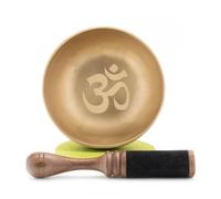 Tibetan Singing Bowl Approx. 350 g with OM Engraving - Hand Forged in Nepal - Fair Trade - For Meditation, Yoga & Mindfulness - Includes Clapper & Pad